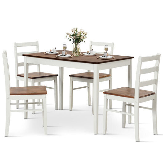 5-Piece Wooden Dining Set with Rectangular Table and 4 Chairs-Coffee