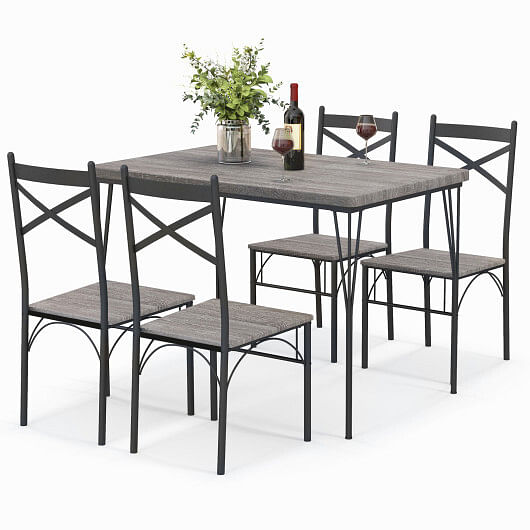 5 Pieces Dining Table Set with Metal Frame for Kitchen Dining Room-Gray