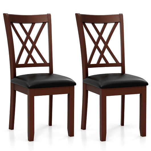 Set of 2 Dining Chair with Backrest and Padded Seat-Brown