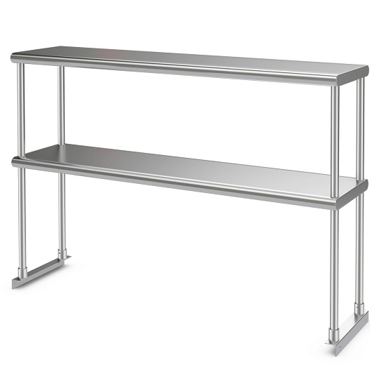 48 x 12 Inch Kitchen Stainless Steel Overshelf with Adjustable Lower Shelf