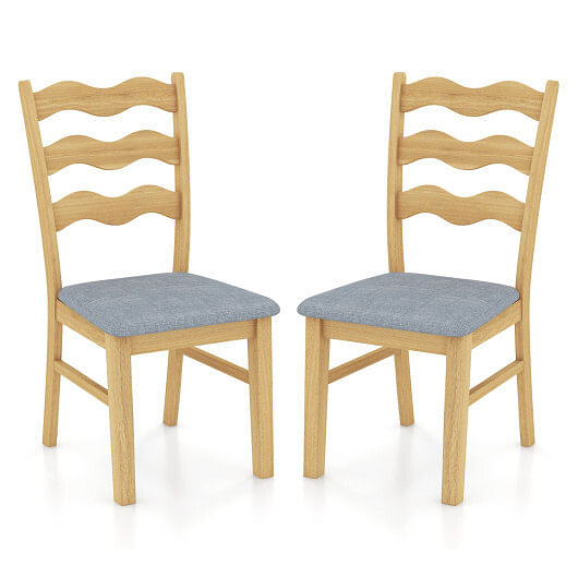 Dining Chair Set of 2 Linen Fabric Upholstered Kitchen Chairs with Padded Seat-Natural
