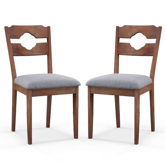 Dining Chair Set of 2 Fabric Upholstered Kitchen Chairs with Padded Seat and High Back-Gray