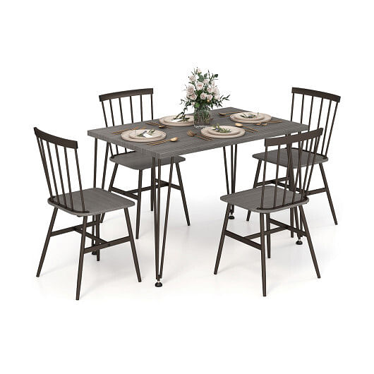 5-Piece Dining Table Set for 4 with 360?° Swivel Feet for Small Place-Grey Oak