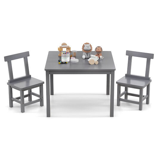Wooden Kids Table and 2 Chairs Set with Anti-slip Foot Pads-Gray