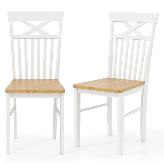 Wooden Kitchen Dining Chair Set of 2 with Rubber Wood Frame-Natural