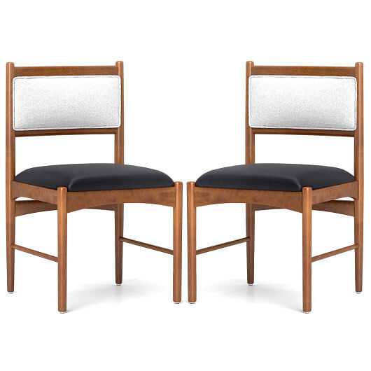 Wooden Dining Chair Set of 2 with Rubber Wood Frame and Faux Sherpa Backrest-Walnut