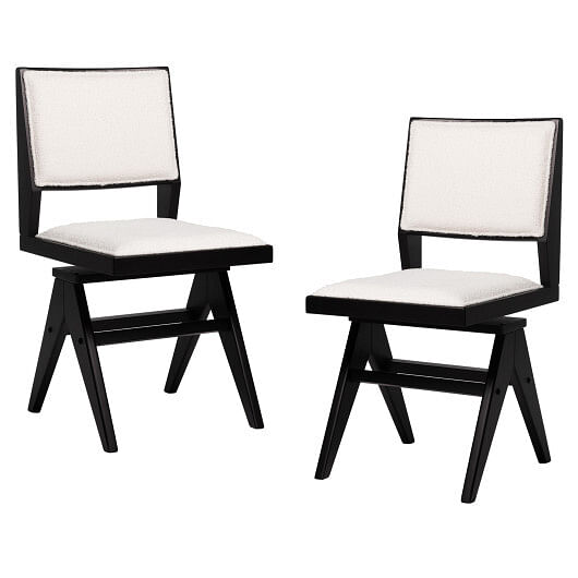 Swivel Wooden Dining Chair Set of 2 with Rubber Wood Frame and Padded Seat-Black