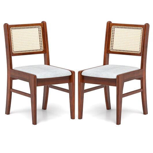 Wooden Kitchen Chairs with Cane Back Rubber Wood Frame and Padded Seat-Coffee