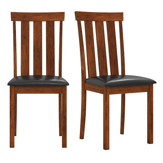 Set of 2 Dining Room Chairs with Rubber Wood Frame PU Leather Seat-Walnut