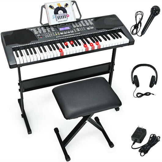 61-Key Portable Electronic Keyboard Piano with Stand and Stool