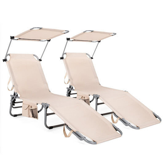 Adjustable Outdoor Beach Patio Pool Recliner with Sun Shade