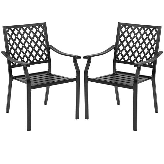 Set of 2 Patio Dining Chairs with Curved Armrests and Reinforced Steel Frame