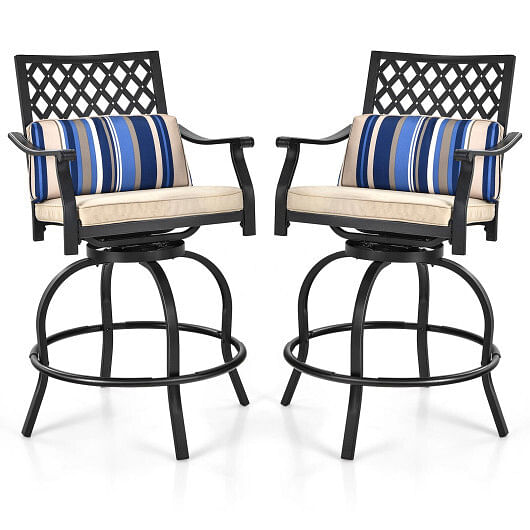 Set of 2 Outdoor Bar Height Chair with Soft Cushions