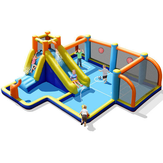 Giant Soccer Themed Inflatable Water Slide Bouncer with Splash Pool without Blower