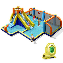 Category: Dropship Toys & Games, SKU #NP10364US, Title: Giant Soccer-Themed Inflatable Water Slide with 735W Blower