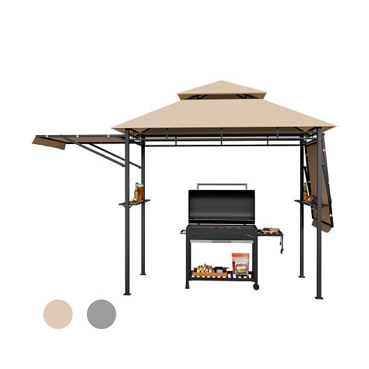 13.5 x 4 Feet Patio BBQ Grill Gazebo Canopy with Dual Side Awnings-Beige