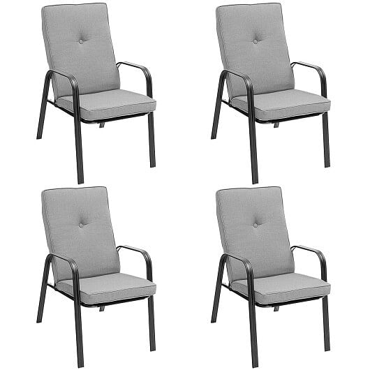 4 Patio Dining Stackable Chairs Set with High-Back Cushions