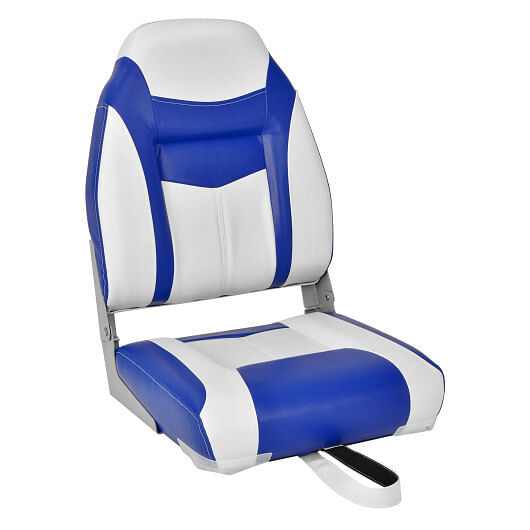 High Back Folding Boat Seats with Blue White Sponge Cushion and Flexible Hinges-Blue