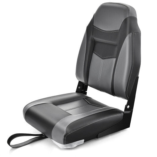 High Back Folding Boat Seats with Black Grey Sponge Cushion and Flexible Hinges-Set of 2