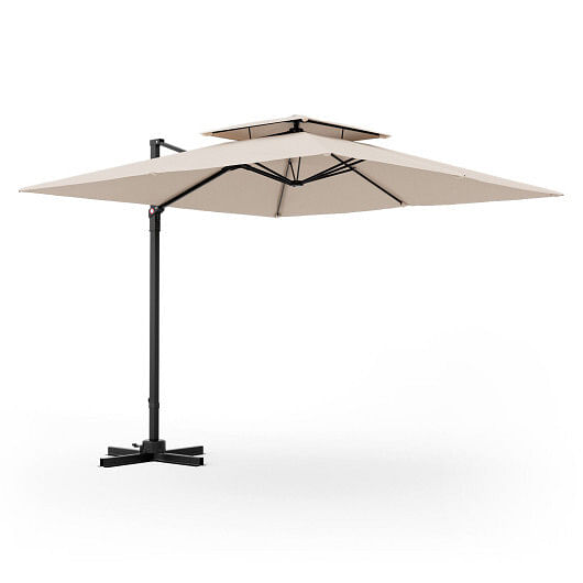 9.5 Feet Cantilever Patio Umbrella with 360?° Rotation and Double Top-Beige