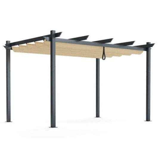 10 x 13 Feet Outdoor Aluminum Retractable Pergola Canopy Shelter-Beige