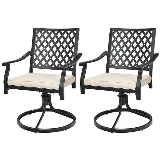 2 Pieces Patio 360?° Swivel Dining Chairs with Rocker and Cushioned Armrest-Beige