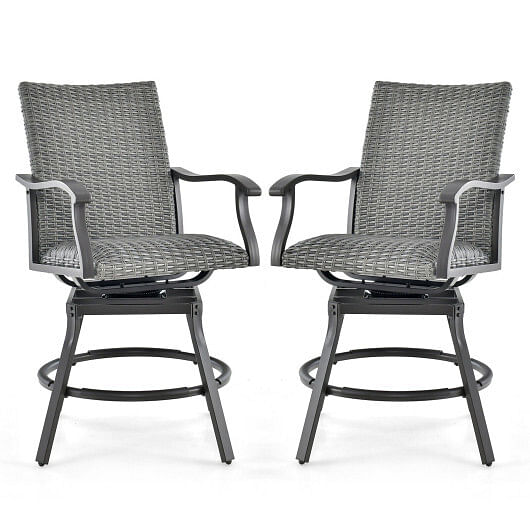 2 Pieces Patio Swivel Bar Chair Set with Quick Dry 4D Air Fiber Cushion