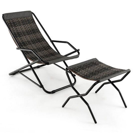 Patio PE Wicker Rocking Chair with Armrests and Metal Frame-Gray