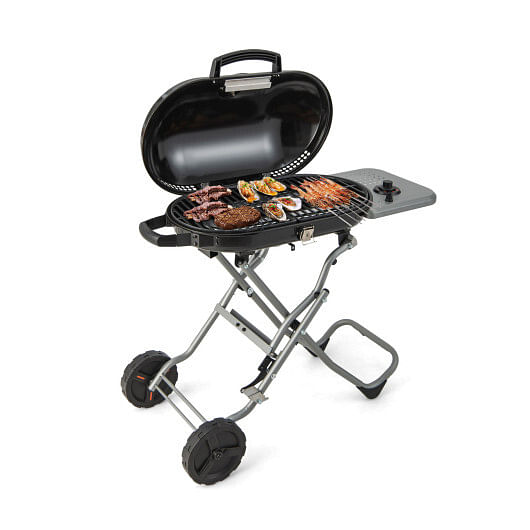 15000 BTU Portable Propane BBQ Grill with Wheels and Side Shelf-Black