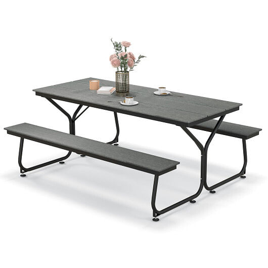 6 Feet Outdoor Picnic Table Bench Set for 6-8 People-Gray