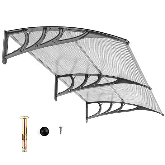 Outdoor Front Door Patio Overhang Awning for Sunlight Rain Snow Wind Protection-Gray