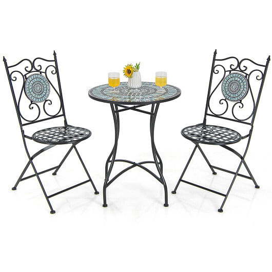 3 Pieces Mosaic Pattern Metal Dining Set