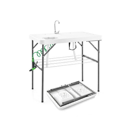 2-in-1 Folding Fish Cleaning Table-White