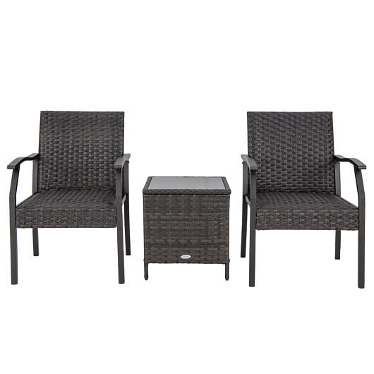 3 Piece Patio Wicker Chair Set with Quick Dry Foam Cushions