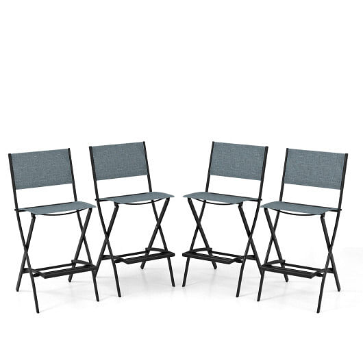 Outdoor Folding Bar Height Stool Set of 4 with Metal Frame and Footrest-Blue