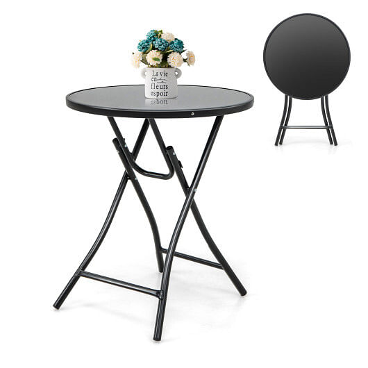 23 Inch Round Bistro Table with Tempered Glass Tabletop