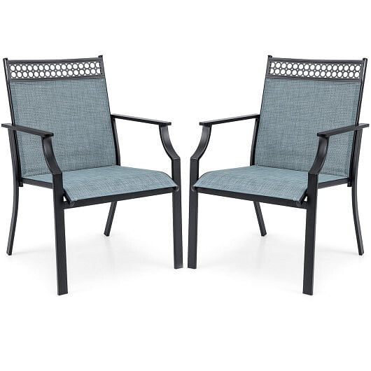 Patio Chairs Set of 2 with All Weather Breathable Fabric-Blue