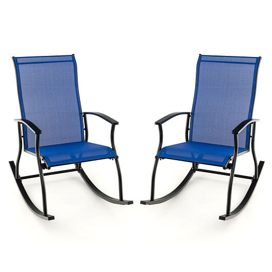 2 Pieces Outdoor Rocking Chairs with Breathable Backrest-Navy