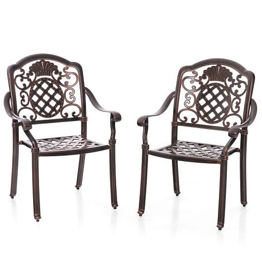 Patio Cast Aluminum Dining Chairs Set of 2 Metal Armchairs Stackable-Copper