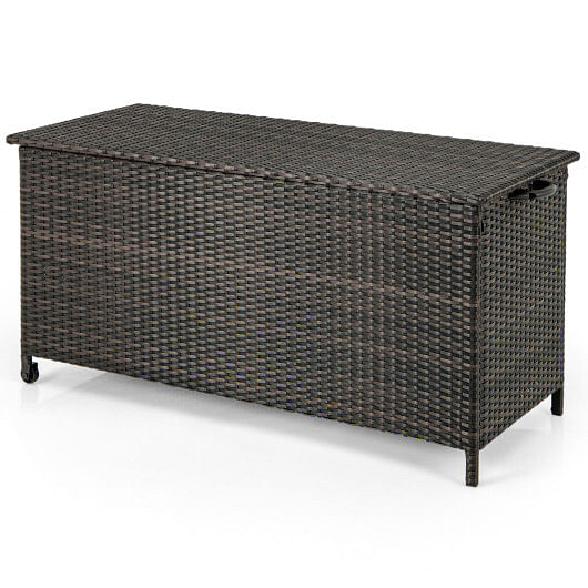 Indoor Outdoor 85 Gallon Storage Container with Waterproof Liner and Universal Wheels-Brown