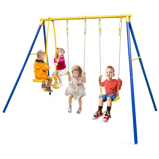 Metal Swing Set for Backyard with 2 Swing Seats and 2 Glider Seats-Blue