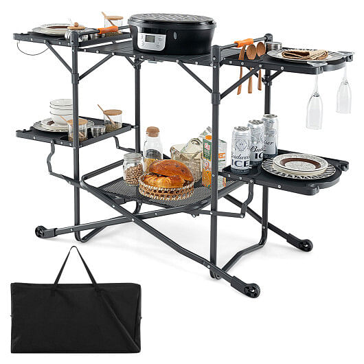 Folding Portable Outdoor Cook Station with Heat-Resistant Aluminum Tabletop