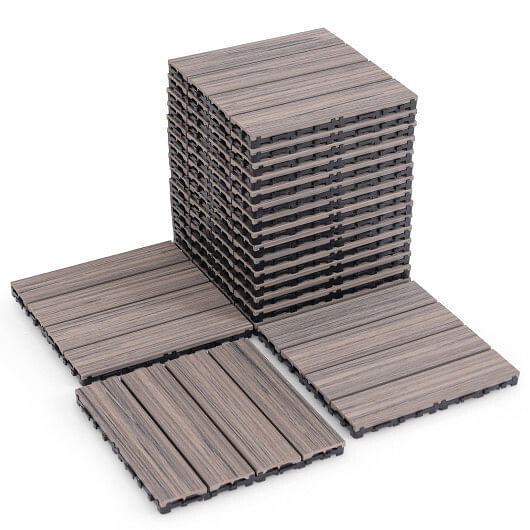 18 Pieces 12 x 12 Inch Interlocking Deck Tiles for 1.7m² Total Splicing Area-Gray