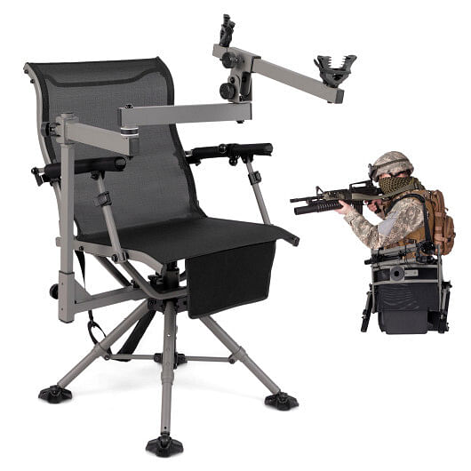 360?° Swivel Portable Hunting Chair with Adjustable Legs and Armrests-Black