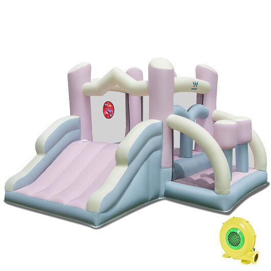 Kids Bounce House with Slide and 2 Boxing Columns for Party with 480W Blower