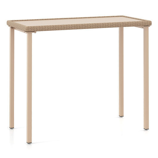 Outdoor Patio Bar Table Heavy Duty Rectangle Metal Frame-Brown