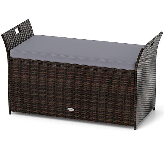 Outdoor Bench with Hand-woven PE Rattan Wicker and Side Handles-Gray