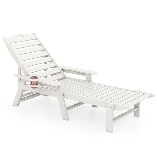 Patio Chaise Lounge Chair with 4 Position Backrest-White