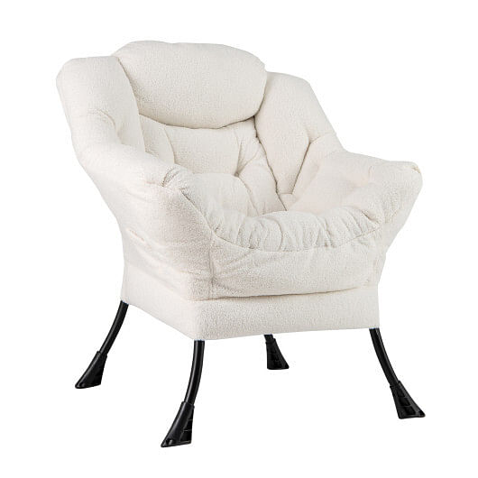 Sherpa Upholstered? Accent Chair? with Cozy Head Pillow-Beige