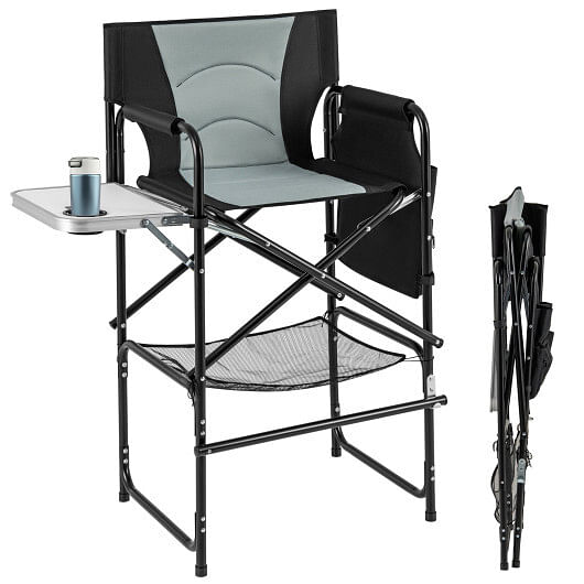 46 Inches Tall Directors Chair with Foldable Side Table and Footrest-Gray